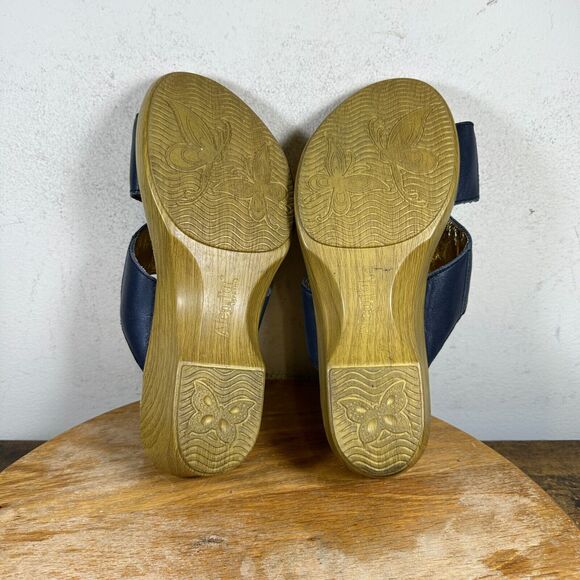 Alegria Leather Embroidered Wedge Sandal Navy LIN-622N Shoes Women’s Size 8.5‎ - Picture 7 of 8